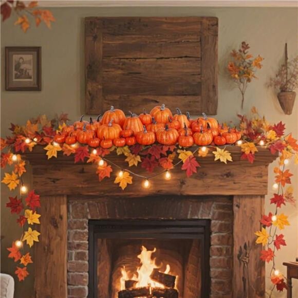 46 Pcs Assorted Size Artificial Pumpkins Fall Decorations, Orange Foam Pumpkin - Picture 4 of 8